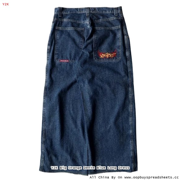 Y2K Big Orange Denim Blue Long Dress