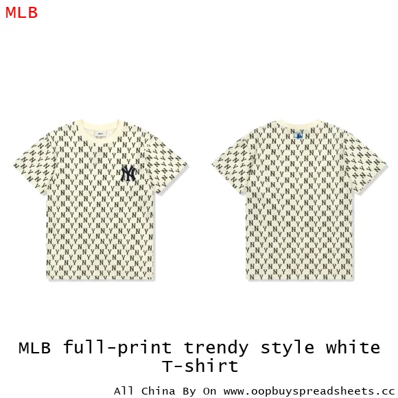 MLB full-print trendy style white T-shirt