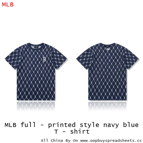 MLB full - printed style navy blue T - shirt