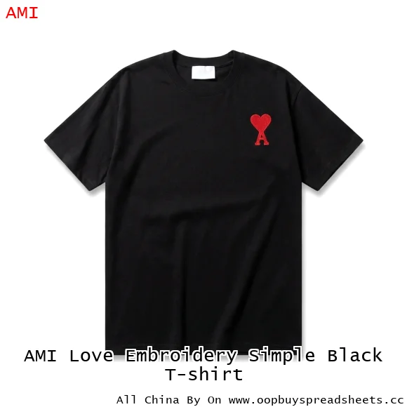 AMI Love Embroidery Simple Black T-shirt