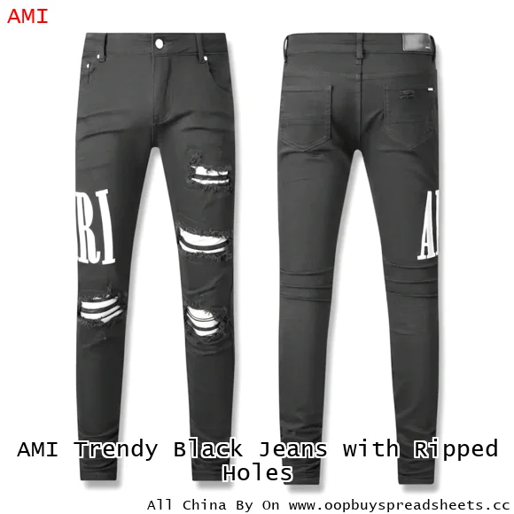 AMI Trendy Black Jeans with Ripped Holes