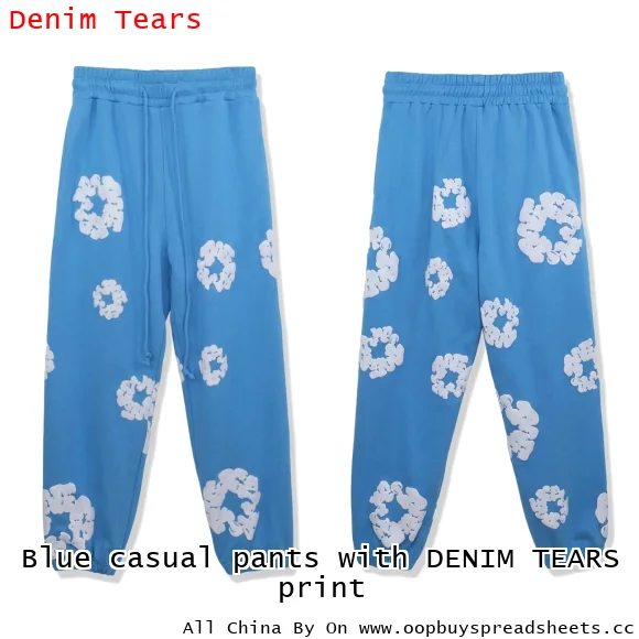 Blue casual pants with DENIM TEARS print