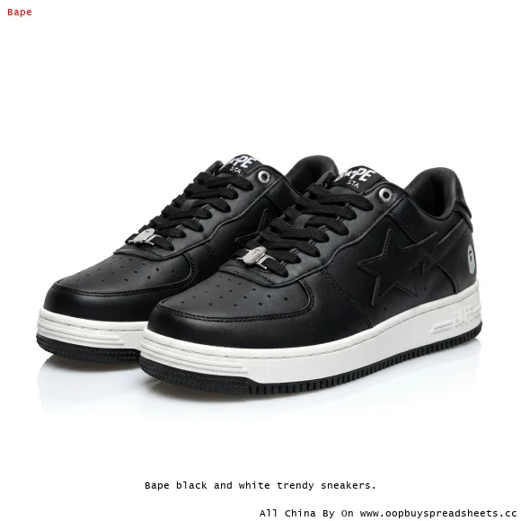 Bape black and white trendy sneakers.