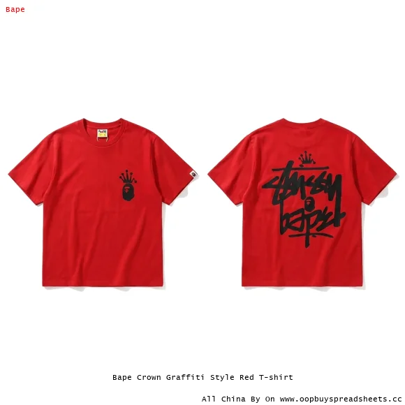 Bape Crown Graffiti Style Red T-shirt