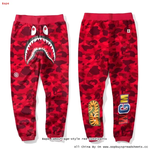 Bape camouflage-style red sweatpants