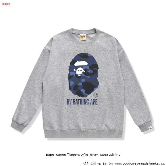 Bape camouflage-style gray sweatshirt