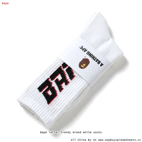 Bape letter trendy brand white socks