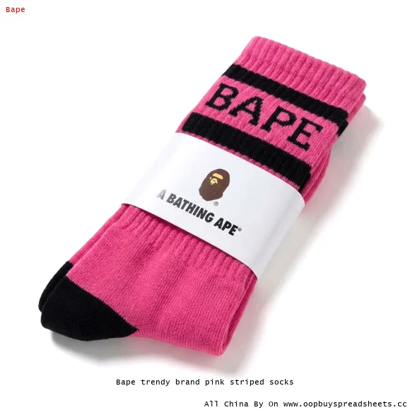 Bape trendy brand pink striped socks