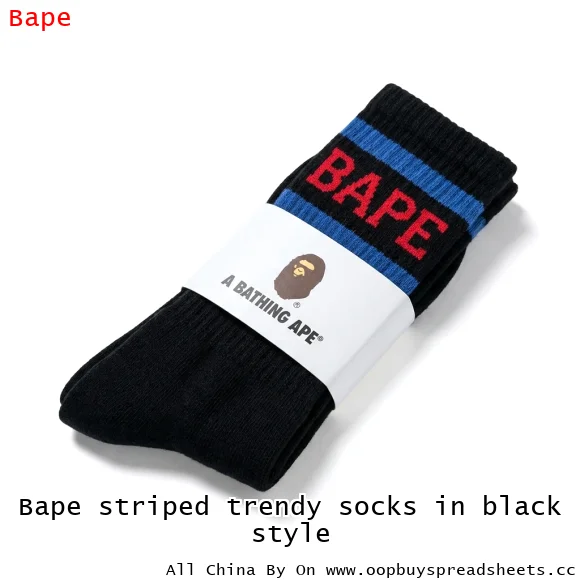 Bape striped trendy socks in black style