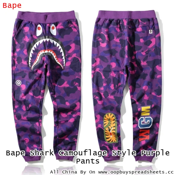 Bape Shark Camouflage Style Purple Pants