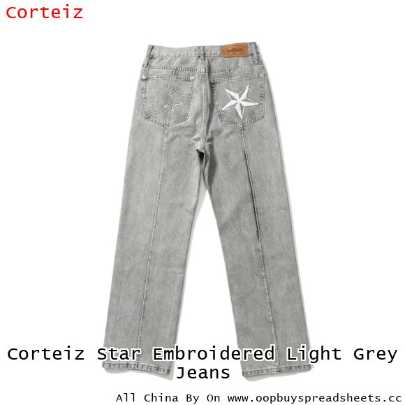 Corteiz Star Embroidered Light Grey Jeans