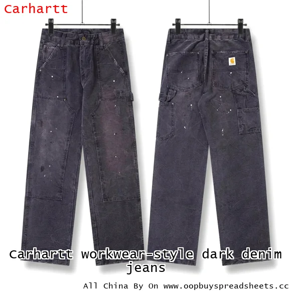 Carhartt workwear-style dark denim jeans