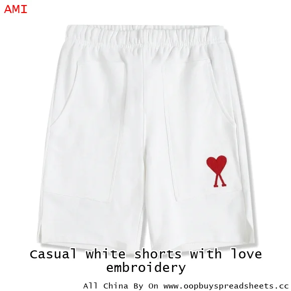 Casual white shorts with love embroidery
