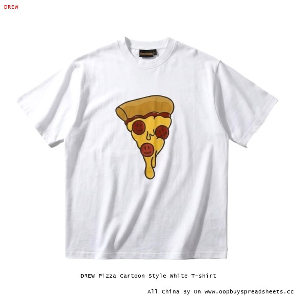 DREW Pizza Cartoon Style White T-shirt