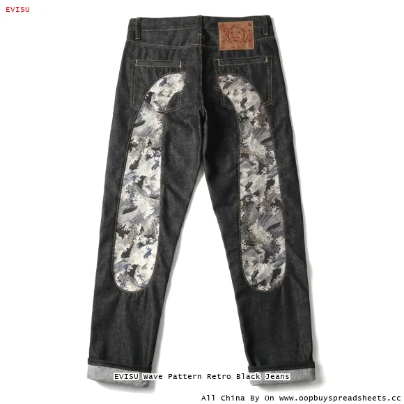 EVISU Wave Pattern Retro Black Jeans