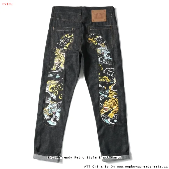 EVISU Trendy Retro Style Black Pants