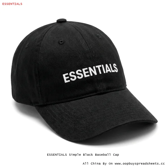 ESSENTIALS Simple Black Baseball Cap