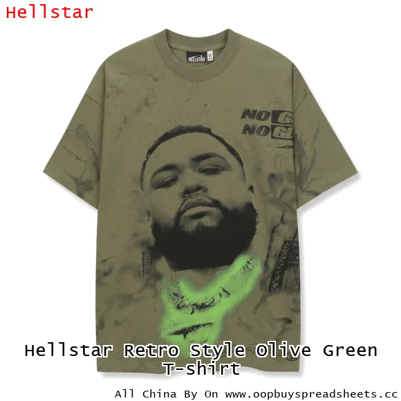 Hellstar Retro Style Olive Green T-shirt