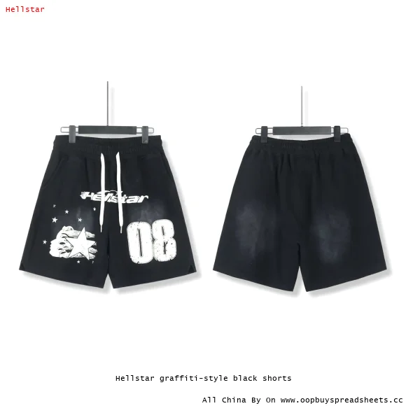 Hellstar graffiti-style black shorts