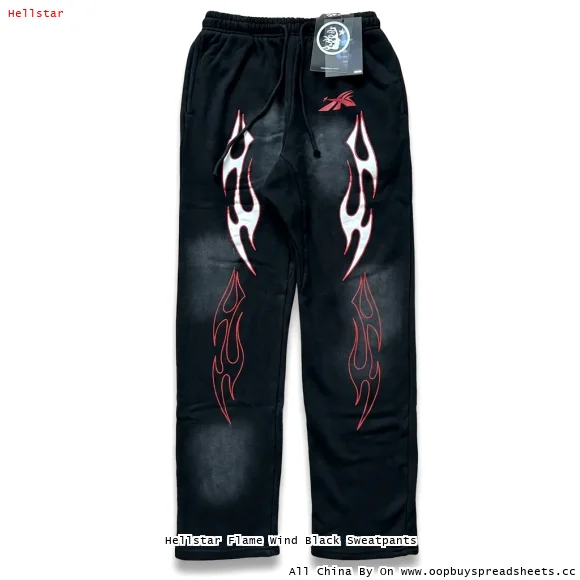 Hellstar Flame Wind Black Sweatpants