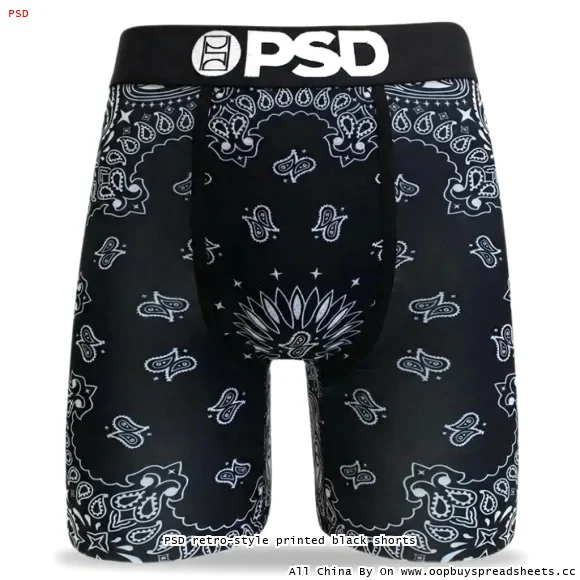PSD retro-style printed black shorts