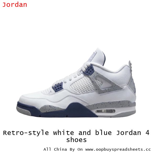 Retro-style white and blue Jordan 4 shoes