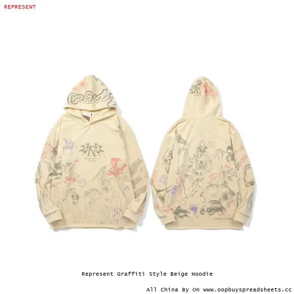 Represent Graffiti Style Beige Hoodie