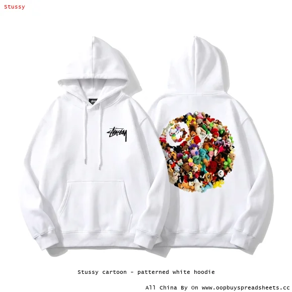Stussy cartoon - patterned white hoodie