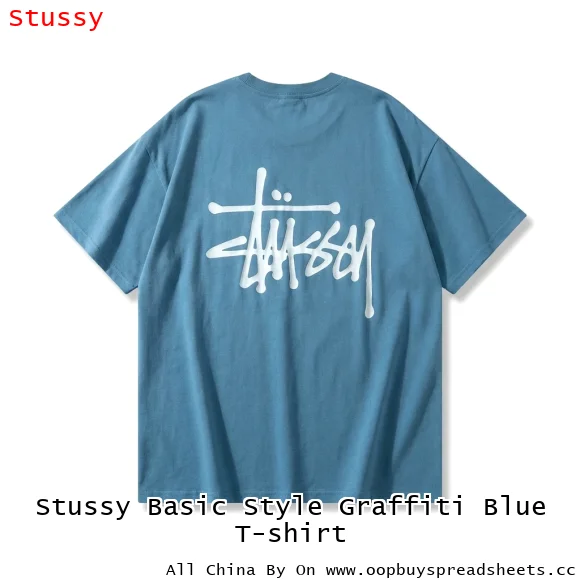 Stussy Basic Style Graffiti Blue T-shirt