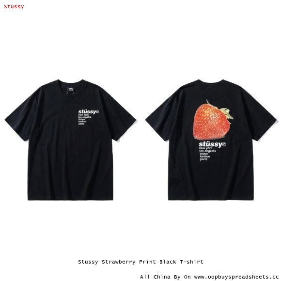 Stussy Strawberry Print Black T-shirt