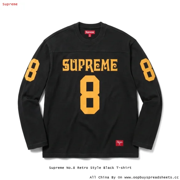 Supreme No.8 Retro Style Black T-shirt
