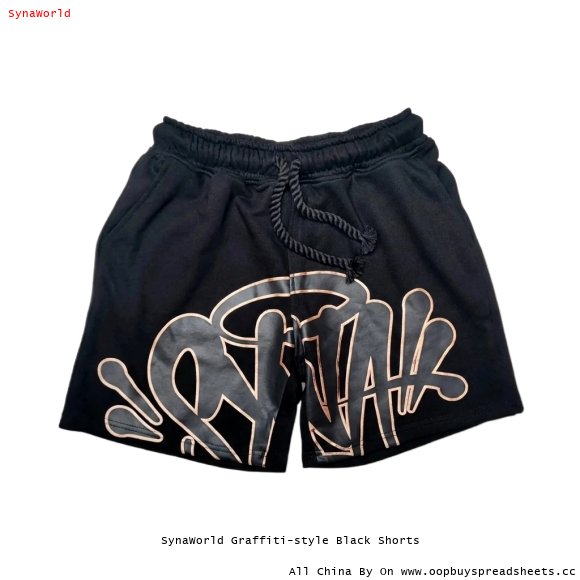 SynaWorld Graffiti-style Black Shorts
