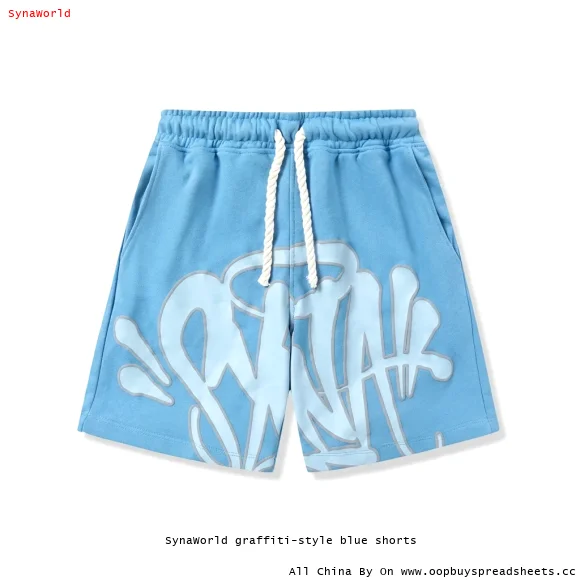 SynaWorld graffiti-style blue shorts