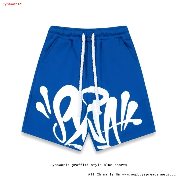 SynaWorld graffiti-style blue shorts