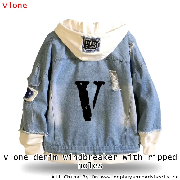 Vlone denim windbreaker with ripped holes