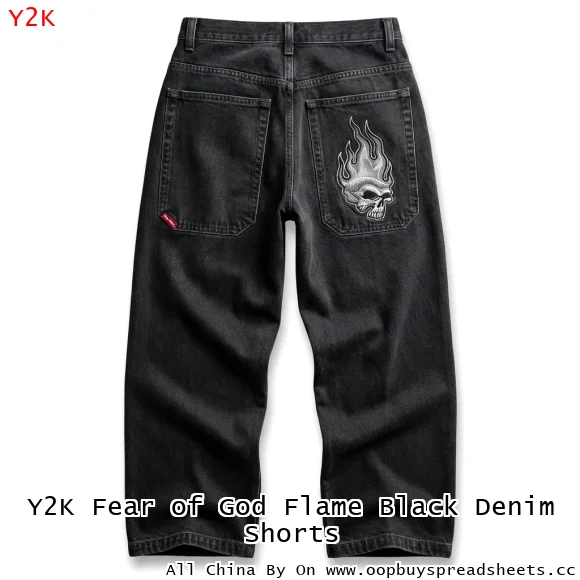 Y2K Fear of God Flame Black Denim Shorts