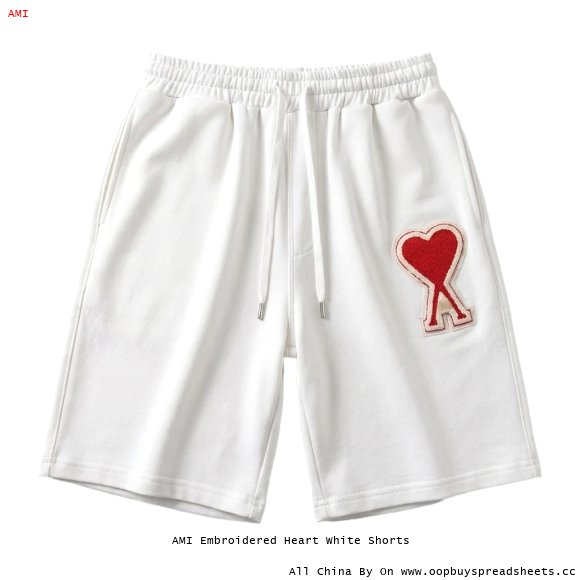 AMI Embroidered Heart White Shorts