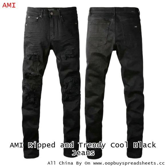 AMI Ripped and Trendy Cool Black Jeans