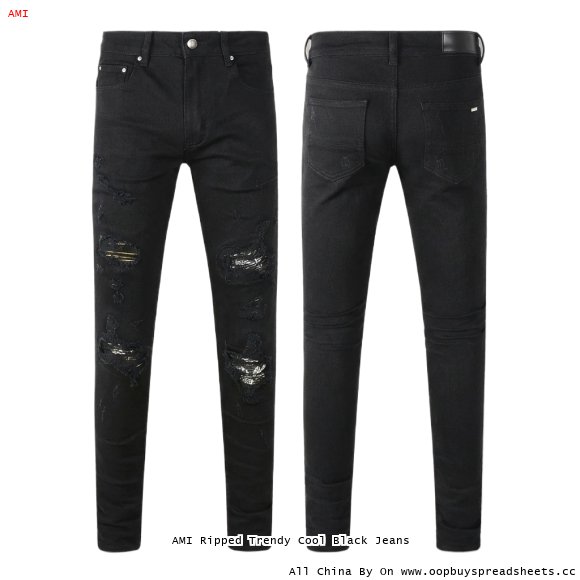 AMI Ripped Trendy Cool Black Jeans