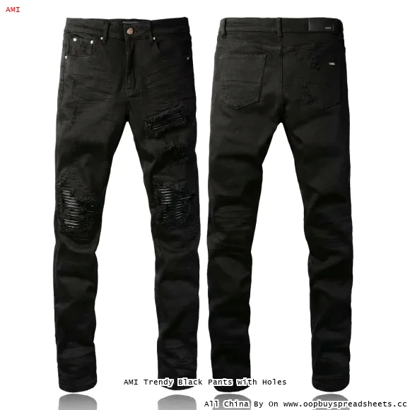 AMI Trendy Black Pants with Holes