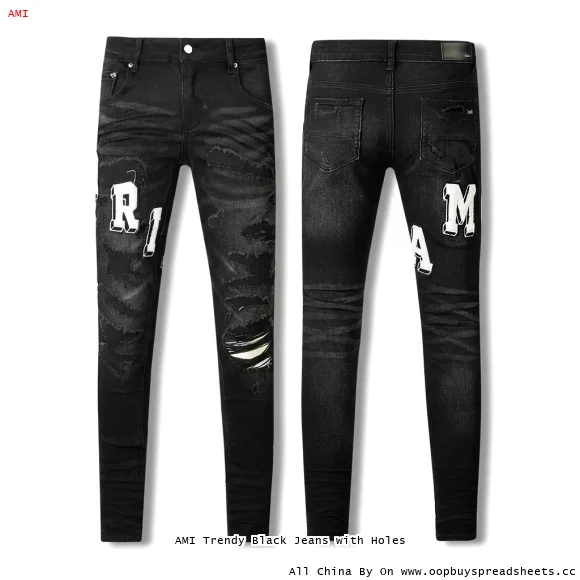 AMI Trendy Black Jeans with Holes