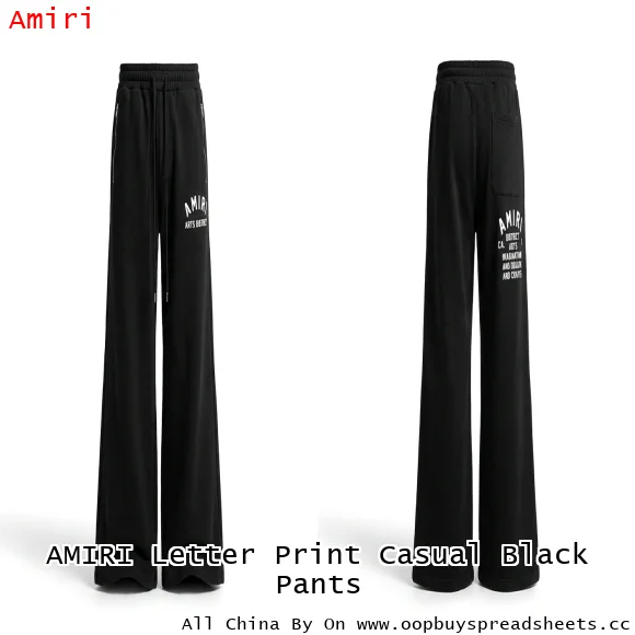 AMIRI Letter Print Casual Black Pants
