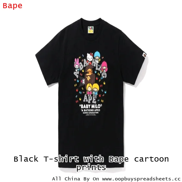 Black T-shirt with Bape cartoon prints