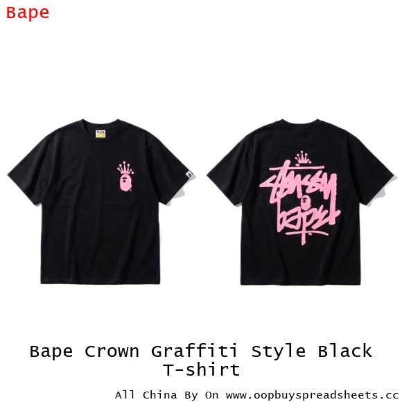 Bape Crown Graffiti Style Black T-shirt