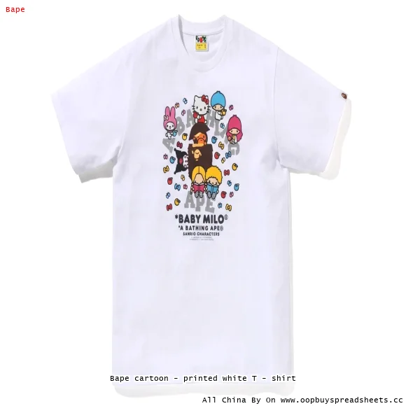 Bape cartoon - printed white T - shirt