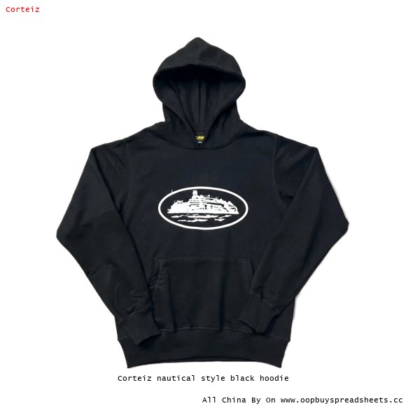 Corteiz nautical style black hoodie
