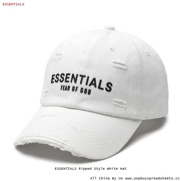 ESSENTIALS Ripped Style White Hat