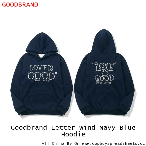 Goodbrand Letter Wind Navy Blue Hoodie