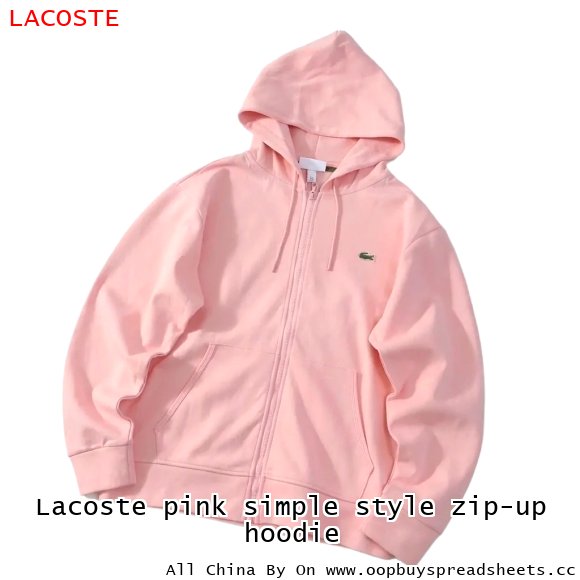 Lacoste pink simple style zip-up hoodie