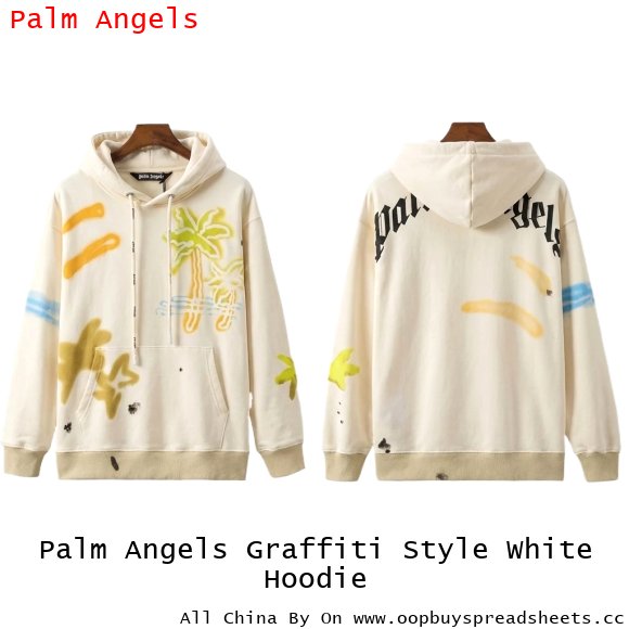 Palm Angels Graffiti Style White Hoodie